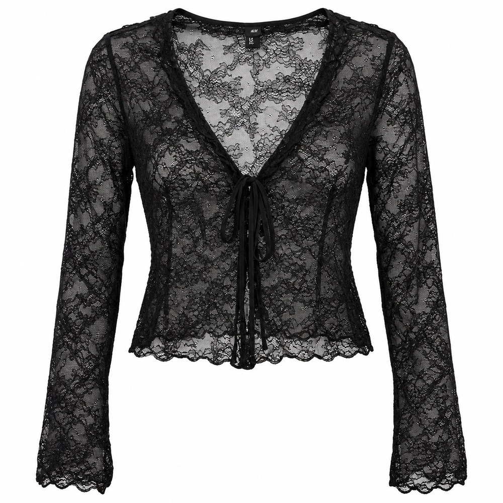 Dark Romantic Whimsigoth Coquette Noir Lace Tie Front Top Medium Witchy Fairy